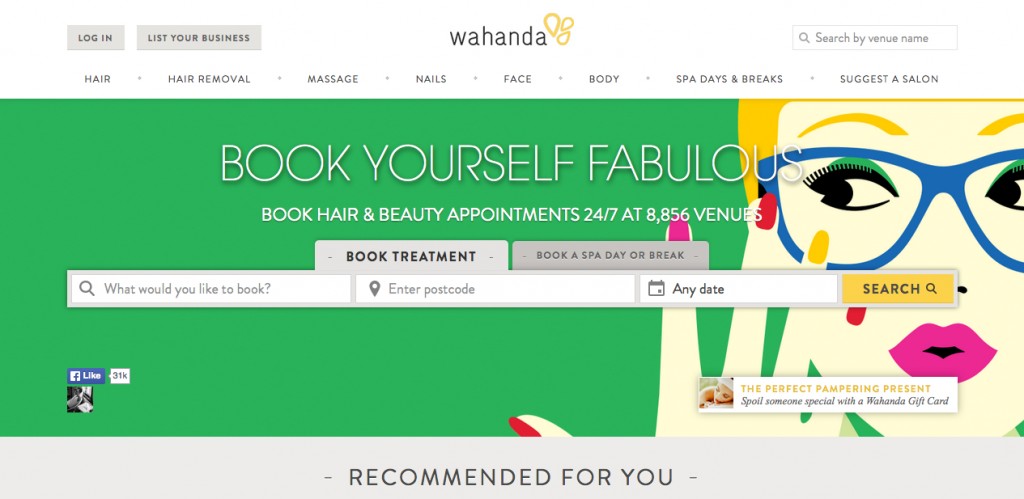 Wahanda's website - before the rebrand