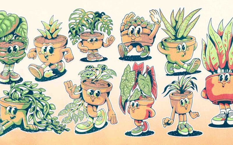 retro tropical plant mascots