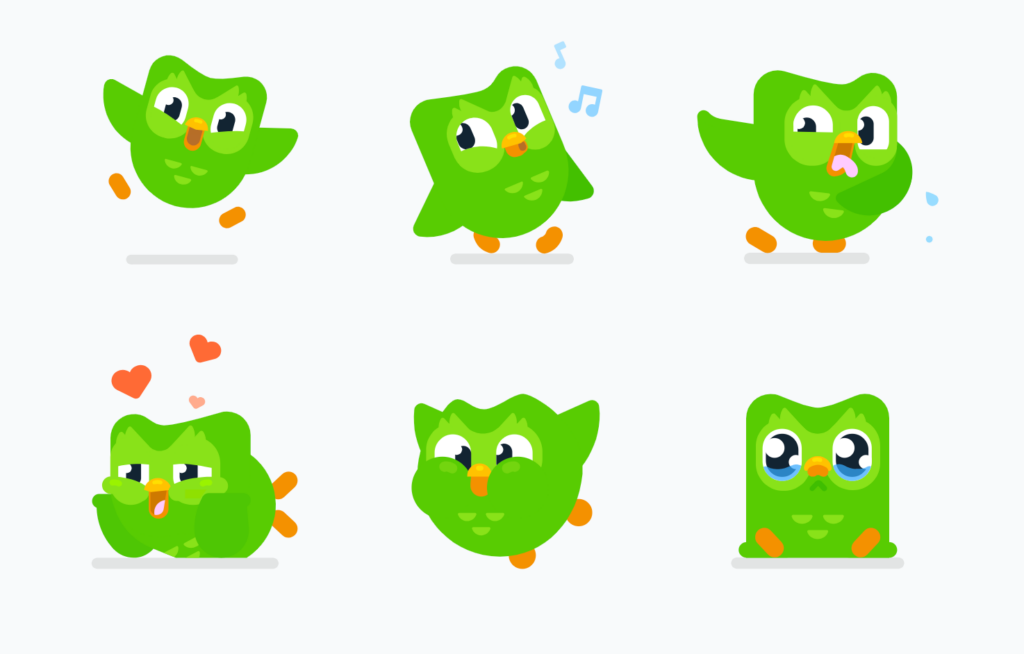 duo mascot expressions from duolingo