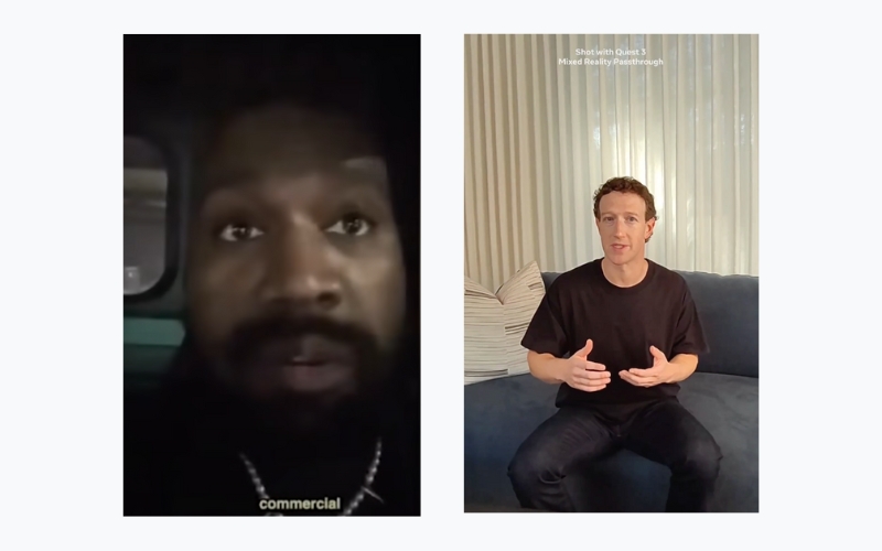 Images of Kanye West and Mark Zuckerberg communicating informally