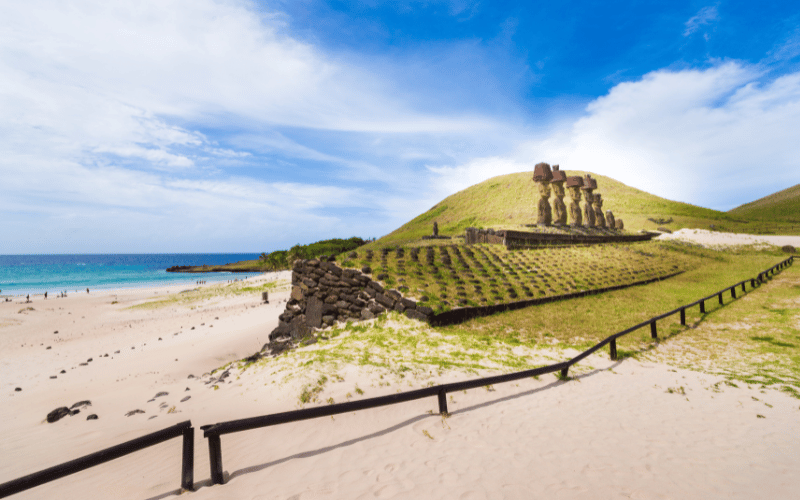 Moai on Anakena Beach, Easter Island, Chile