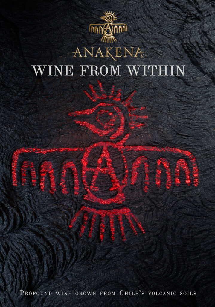 anakena wines slogan and symbol showing a bird marked on lava