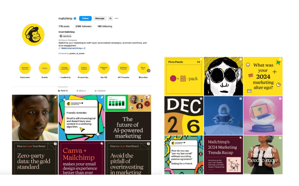 Images of Mailchimp's instagram profile