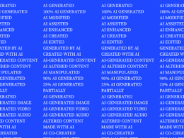 Blue graphic listing repeated AI content disclosure labels